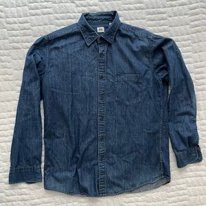 uniqlo dark denim button up shirt in mens large